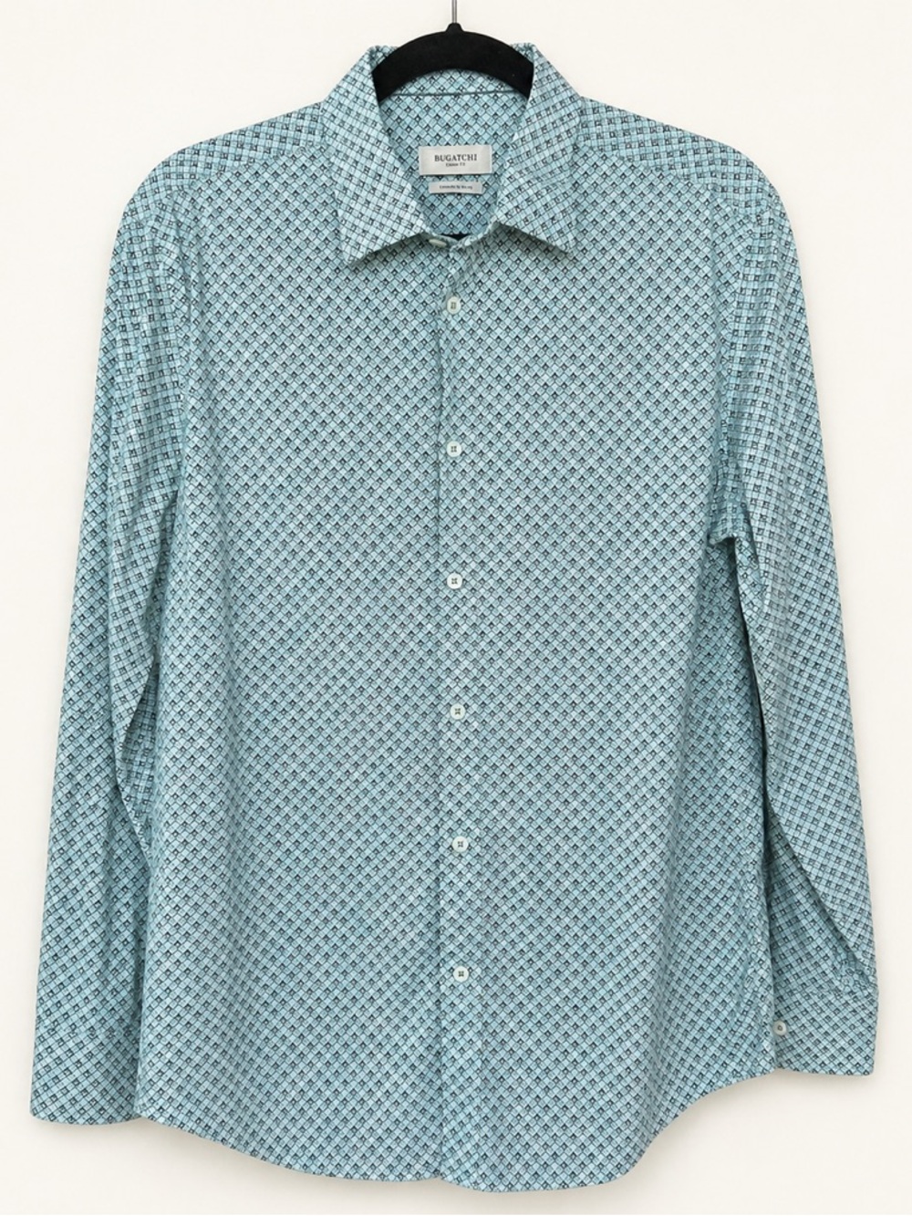 Bugatchi Shaped Fit Button Up Shirt Menthol Print Stretch Size L